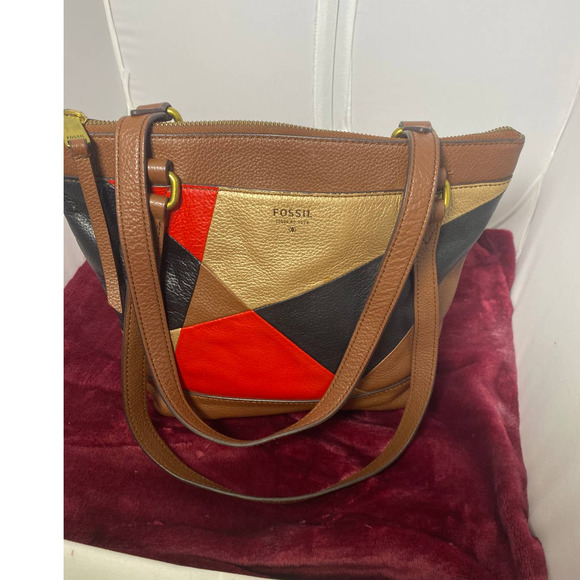 Fossil brown patchwork shoulder bag - Picture 4 of 6